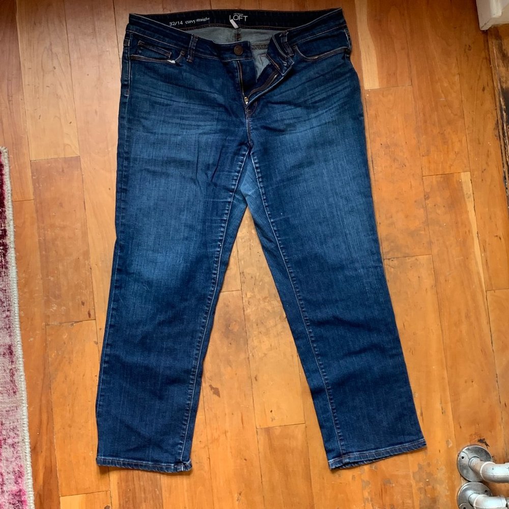 Loft Curvy Straight Blue Jeans 32/14